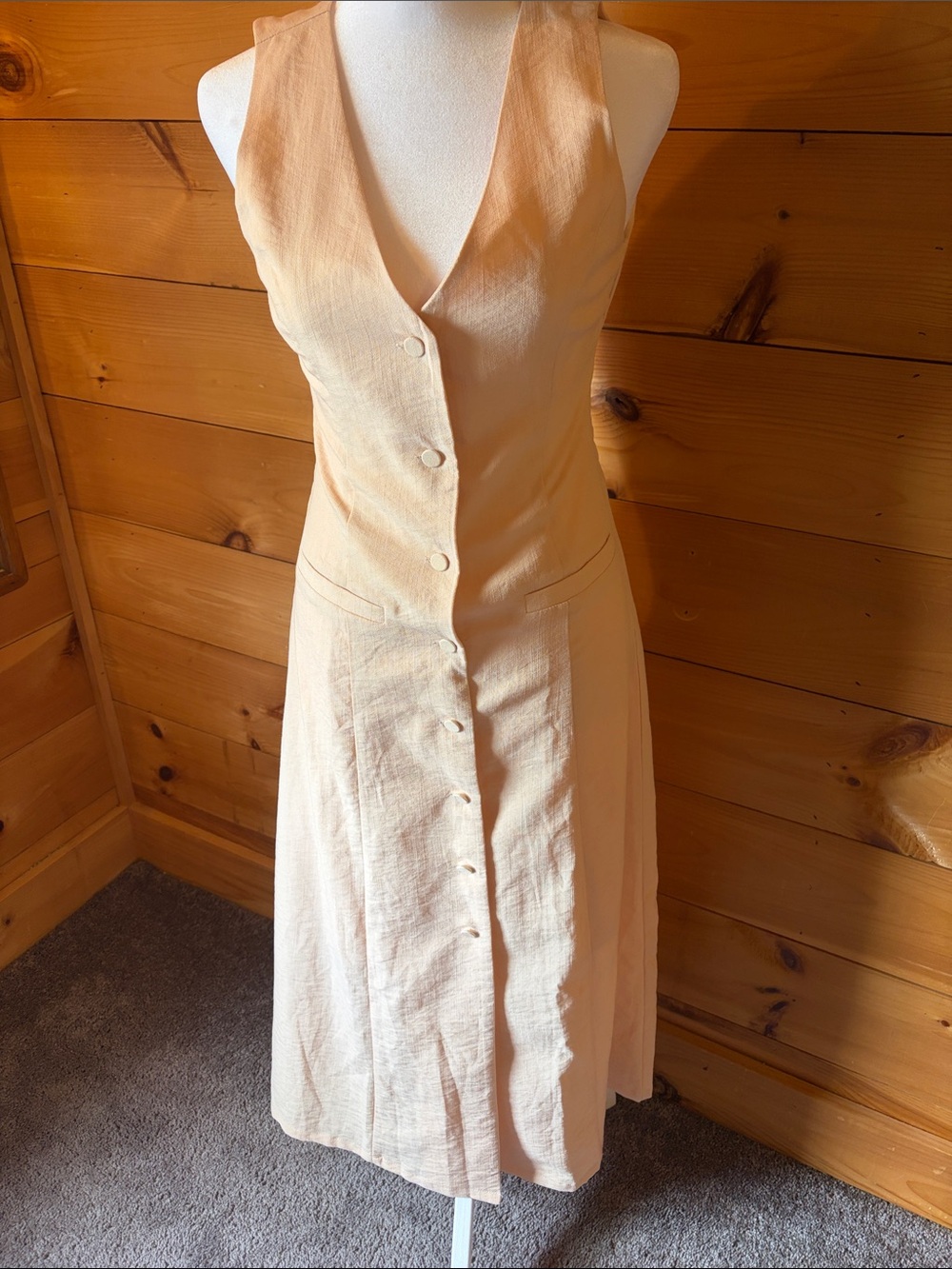 Cider Peach Button-Front Midi Dress